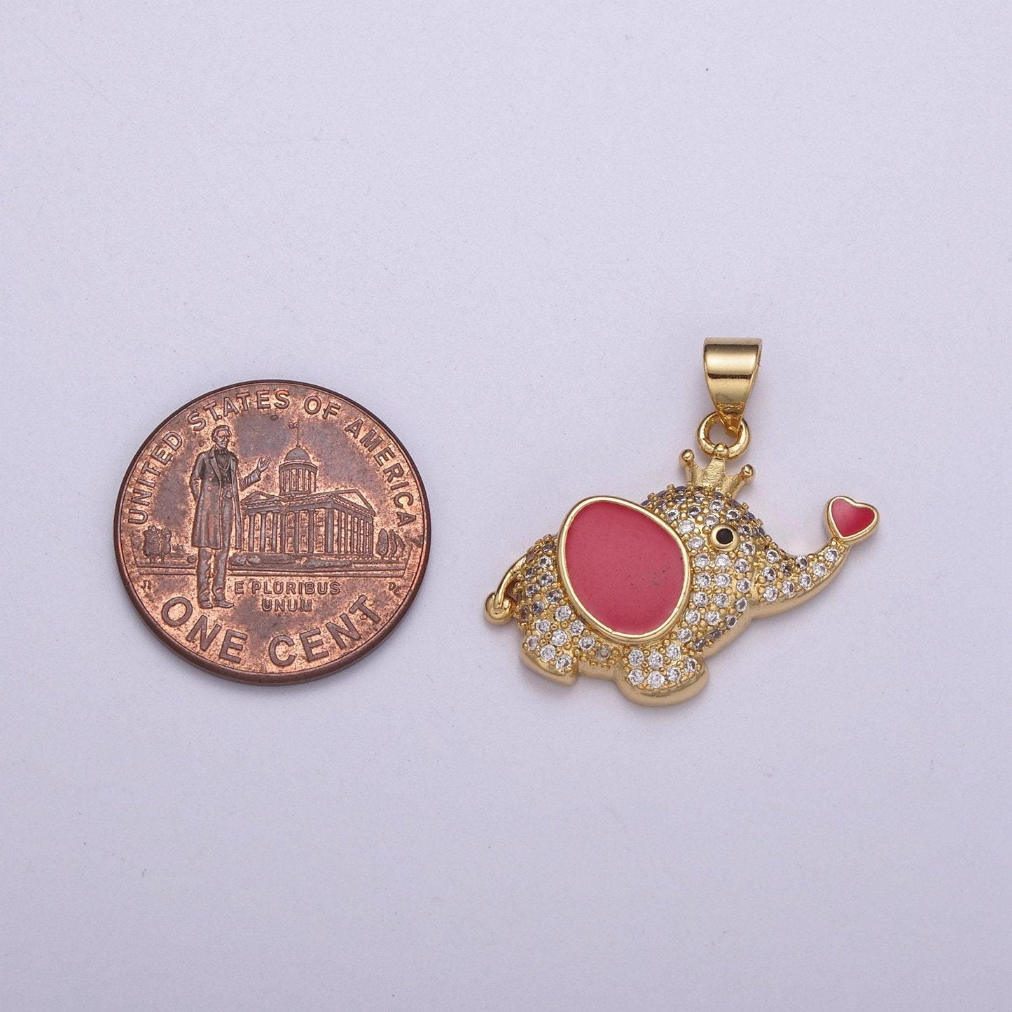 1pc gold red enamelz cz elephant pendant charm, dainty white dumbo pendant charm, pendant, for animal kids jewelry h-045, h-046