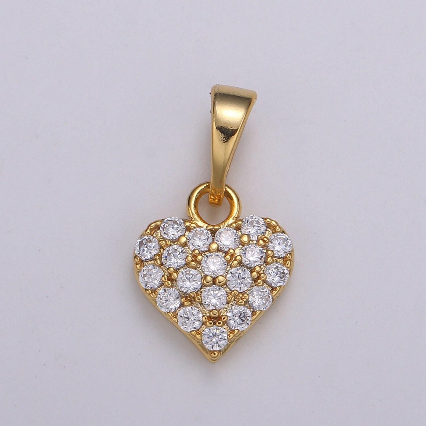 Mini cubic heart pendant 18k gold filled tiny geometric charm for earring bracelet necklace component h-034