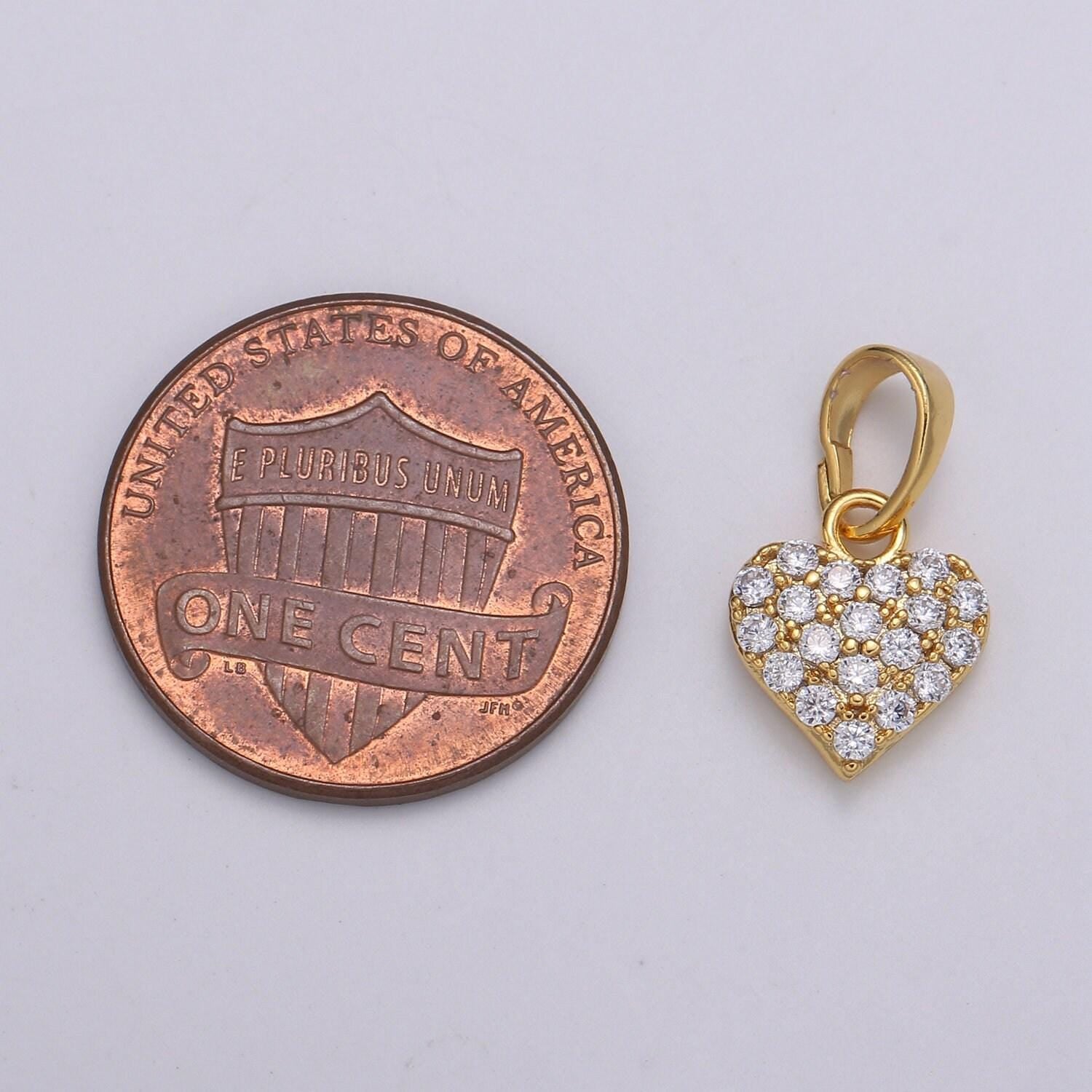 Mini cubic heart pendant 18k gold filled tiny geometric charm for earring bracelet necklace component h-034