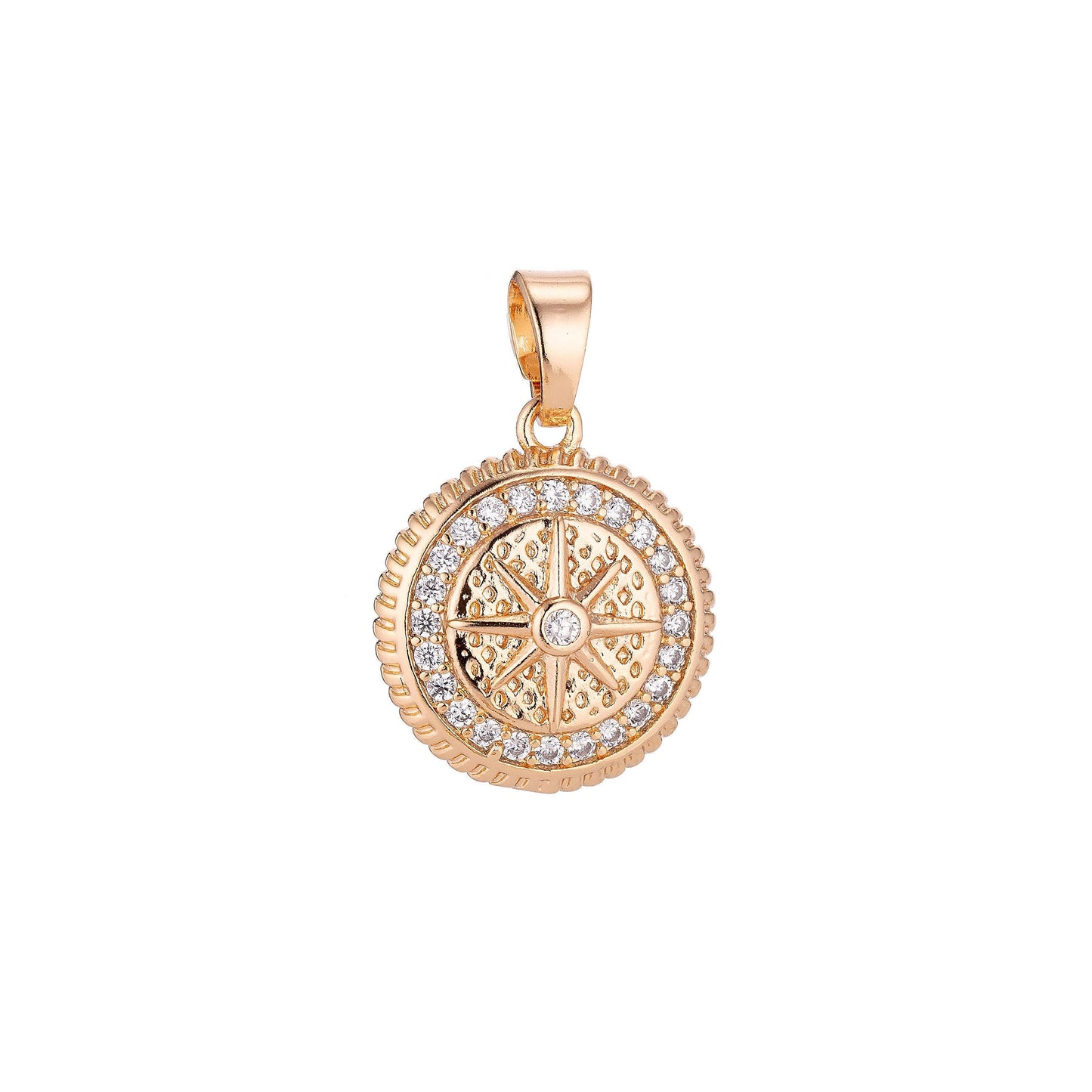Gold filled gold / pinky gold star, compass, traveler, cubic zirconia necklace pendant charm bails findings for jewelry making h-024