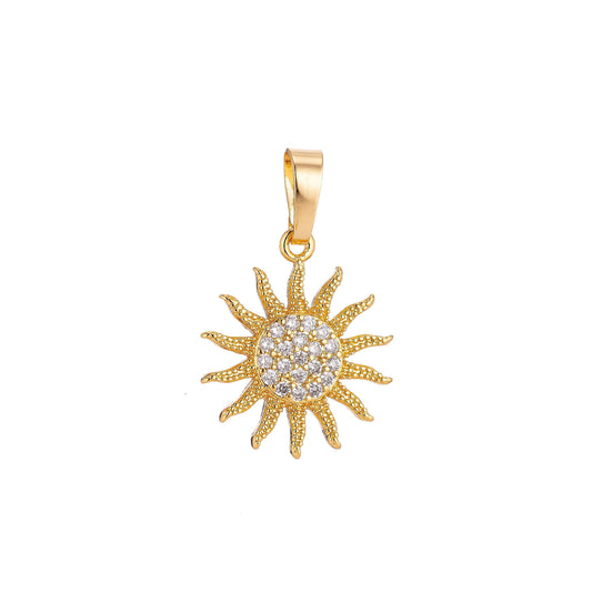 Gold filled sun charm sunburst cubic zirconia necklace pendant charm findings for jewelry making h-016