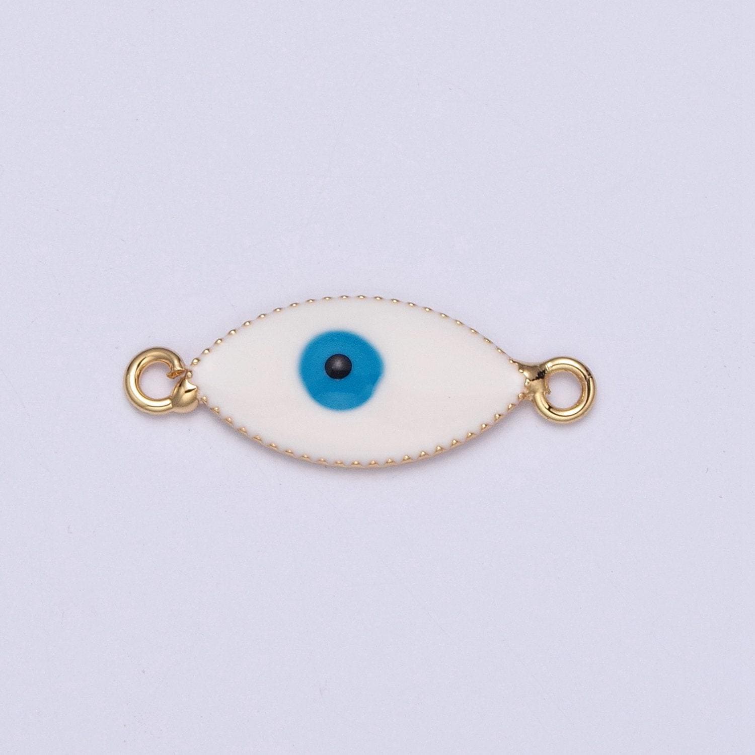 24k gold protection eye of ra link connector, white blue enamel evil eye pendant necklace charm connector for jewelry making | g-921, g-922