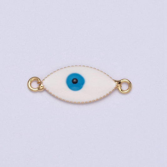 24k gold protection eye of ra link connector, white blue enamel evil eye pendant necklace charm connector for jewelry making | g-921, g-922