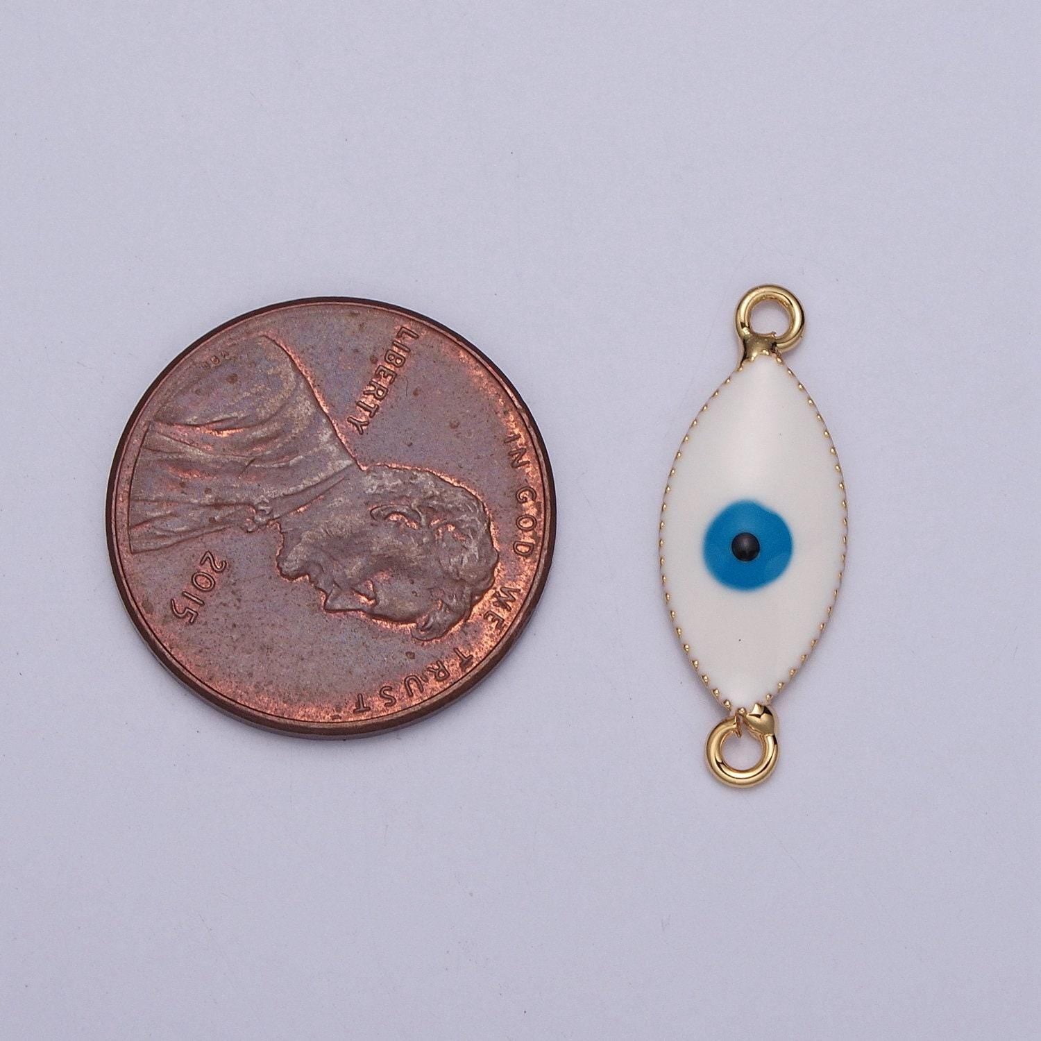 24k gold protection eye of ra link connector, white blue enamel evil eye pendant necklace charm connector for jewelry making | g-921, g-922