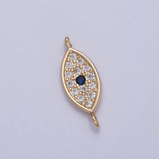 16k gold plated dainty blue iris evil eye charm connector micro pave cubic zarconia cz stones for bracelet necklace jewelry finding | g-916