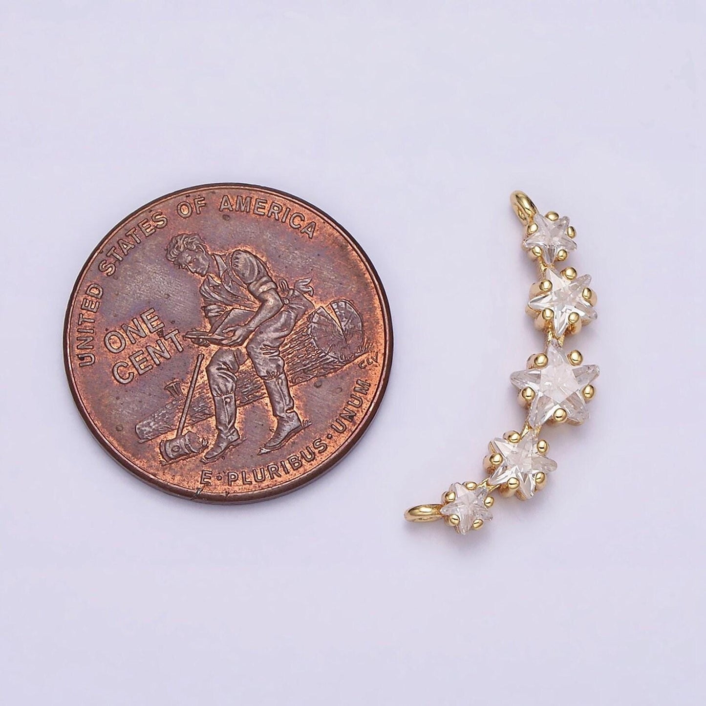 16k gold filled multiple celestial star clear cz lined in gold & silver charm connector for necklace bracelet component | g-907-g908