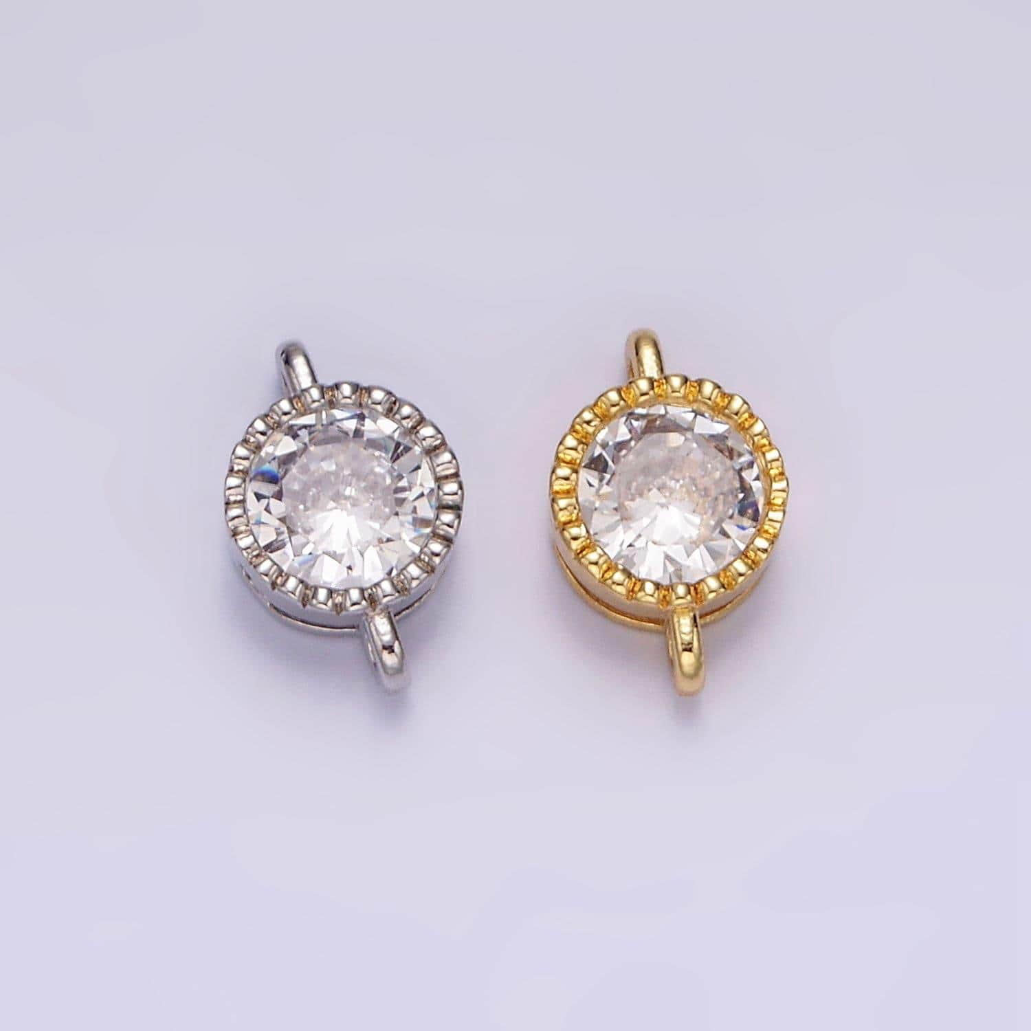 14k gold filled 10mm clear cz round connector in gold & silver | g898 g899