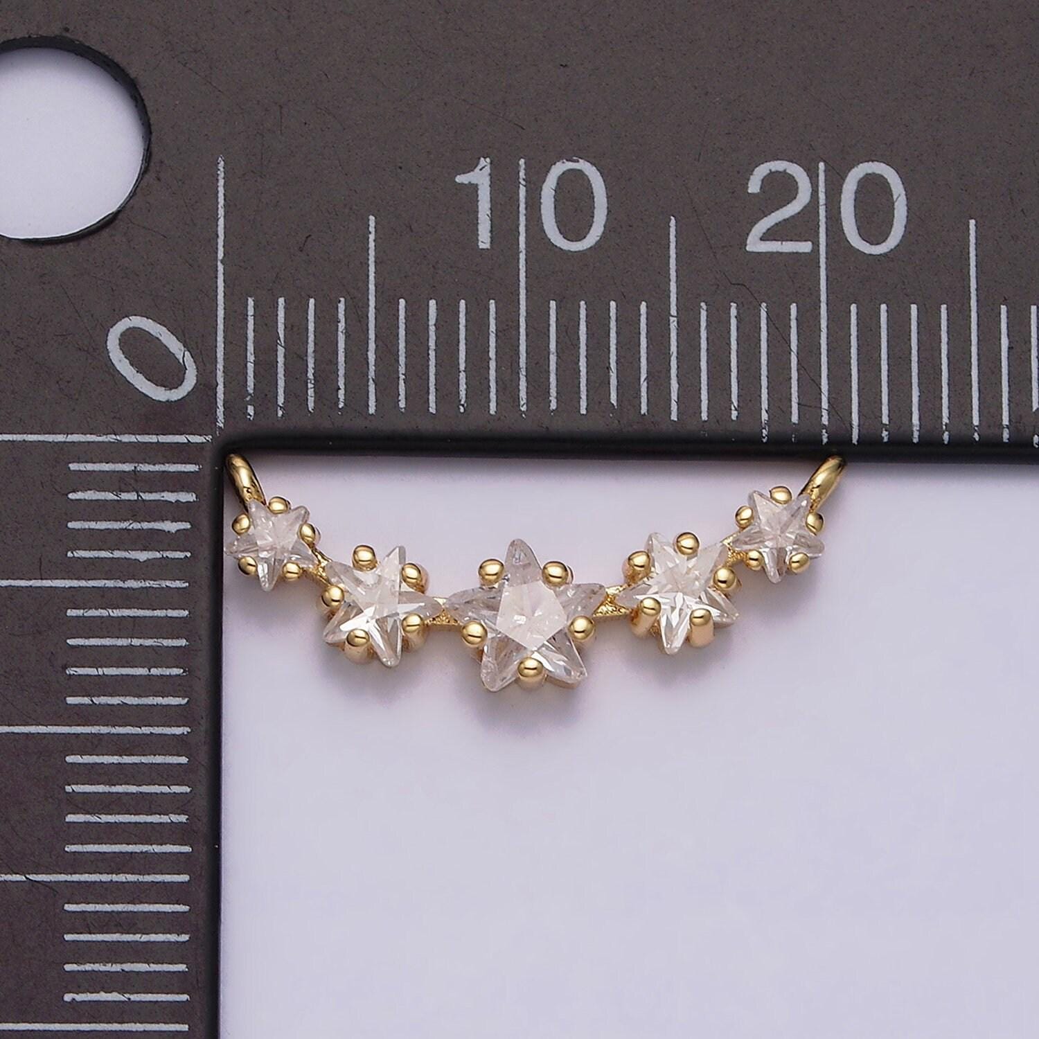 16k gold filled multiple celestial star clear cz lined in gold & silver charm connector for necklace bracelet component | g-907-g908