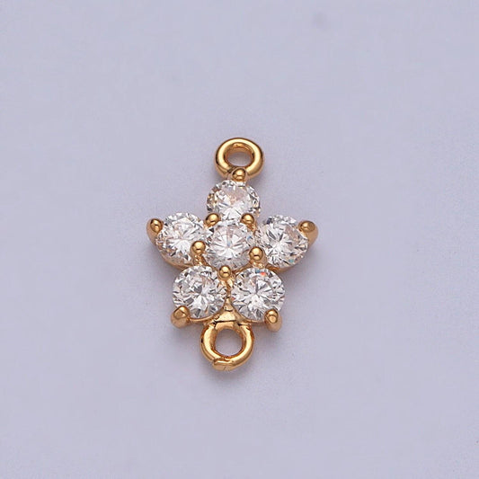 16k gold plated dainty five-leaf hibiscus charm connector micro pave cubic zarconia cz stones for necklace jewelry finding | g-879,g-882