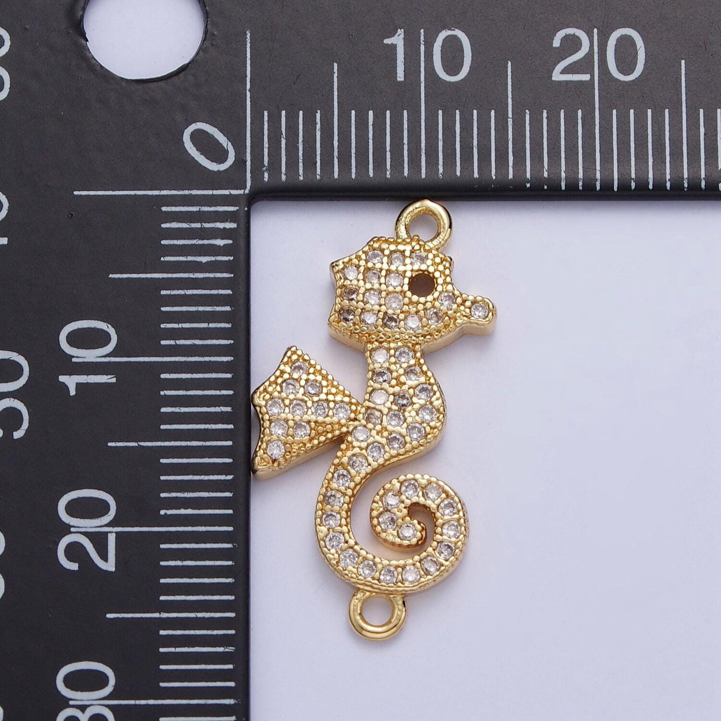 24k gold filled cartoon sea horse link connector, dainty animated seahorse clear micro pave cz connector, under the sea | g-883, g-567