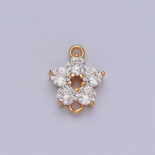 16k gold dainty five-leaf hibiscus charm hollow center connector micro pave cubic zarconia cz stones for necklace jewelry finding | g-880