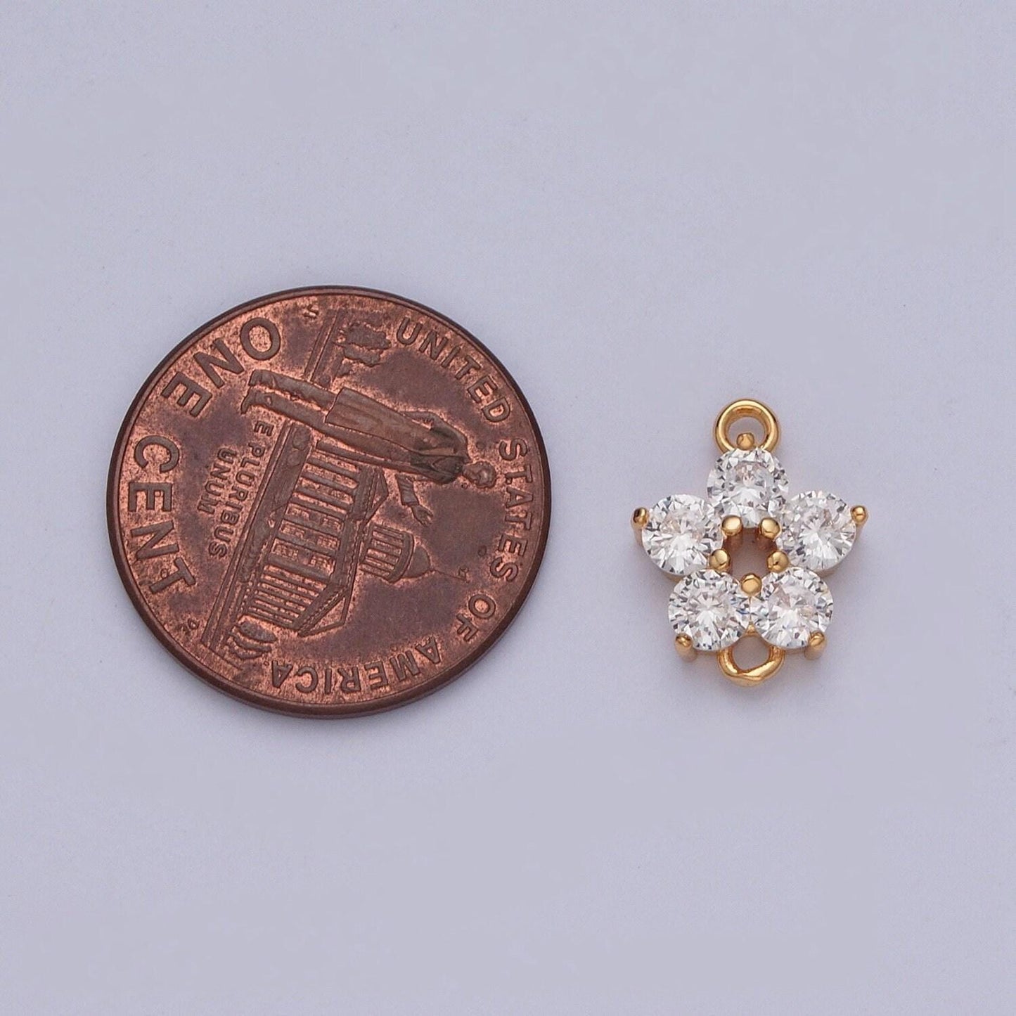 16k gold dainty five-leaf hibiscus charm hollow center connector micro pave cubic zarconia cz stones for necklace jewelry finding | g-880
