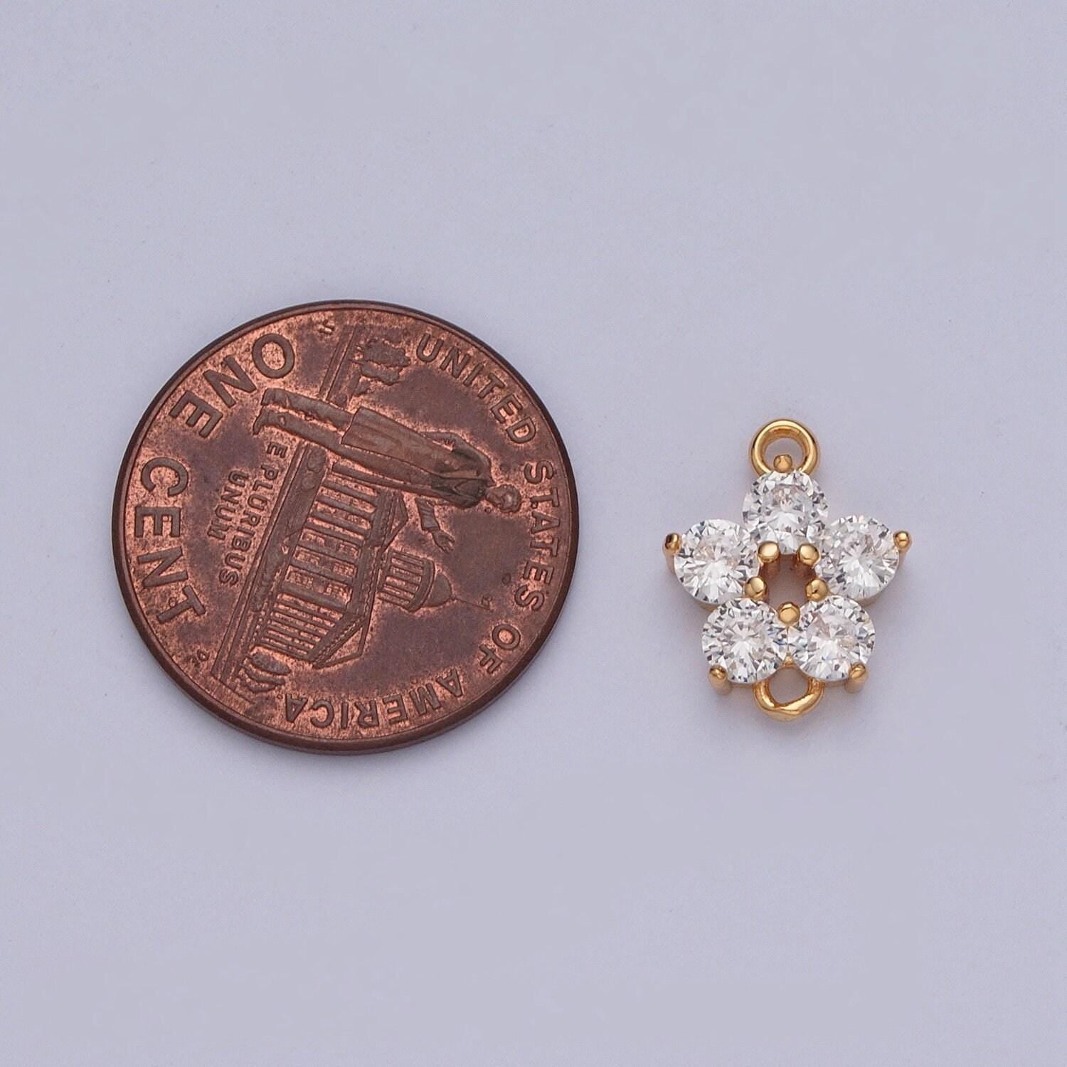16k gold dainty five-leaf hibiscus charm hollow center connector micro pave cubic zarconia cz stones for necklace jewelry finding | g-880