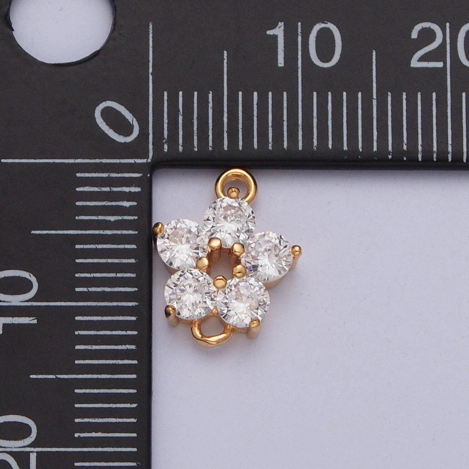 16k gold dainty five-leaf hibiscus charm hollow center connector micro pave cubic zarconia cz stones for necklace jewelry finding | g-880