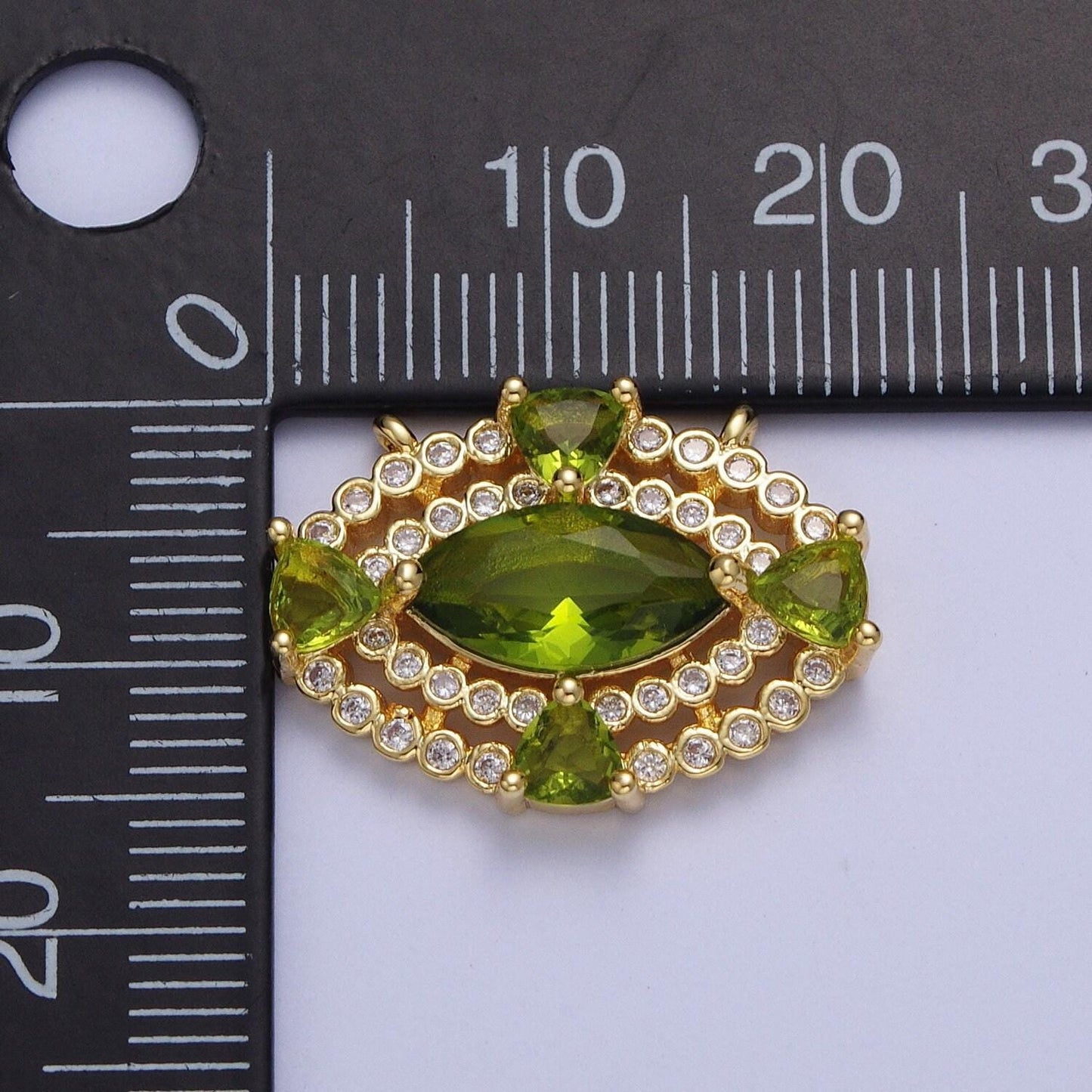 24k gold filled dainty olive moss green gold evil eye charm connector w/ micro cz pave stones for bracelet necklace supply | g-872
