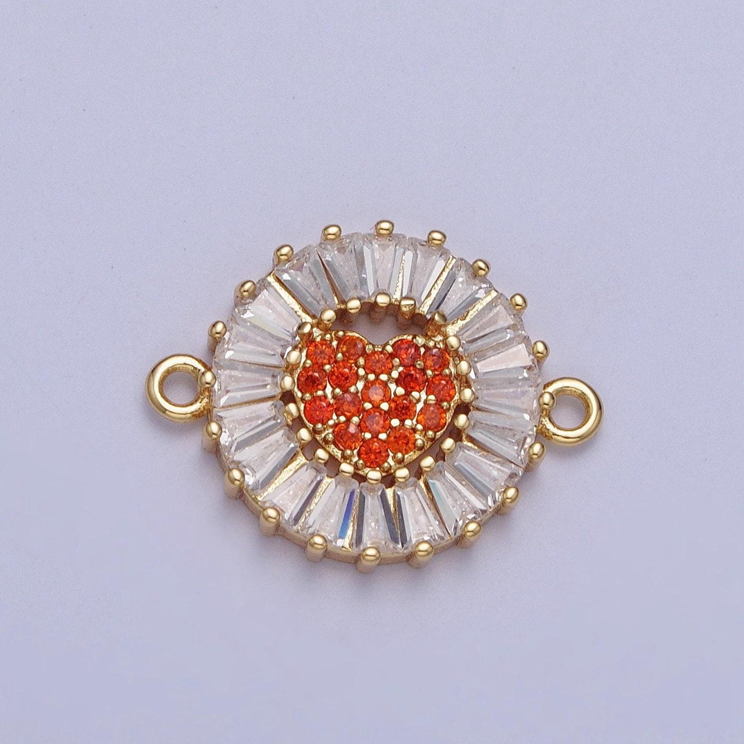 24k gold filled micro pave love heart center link connector, baguette stone bracelet connector, round sunburst link connector | g865~ g870