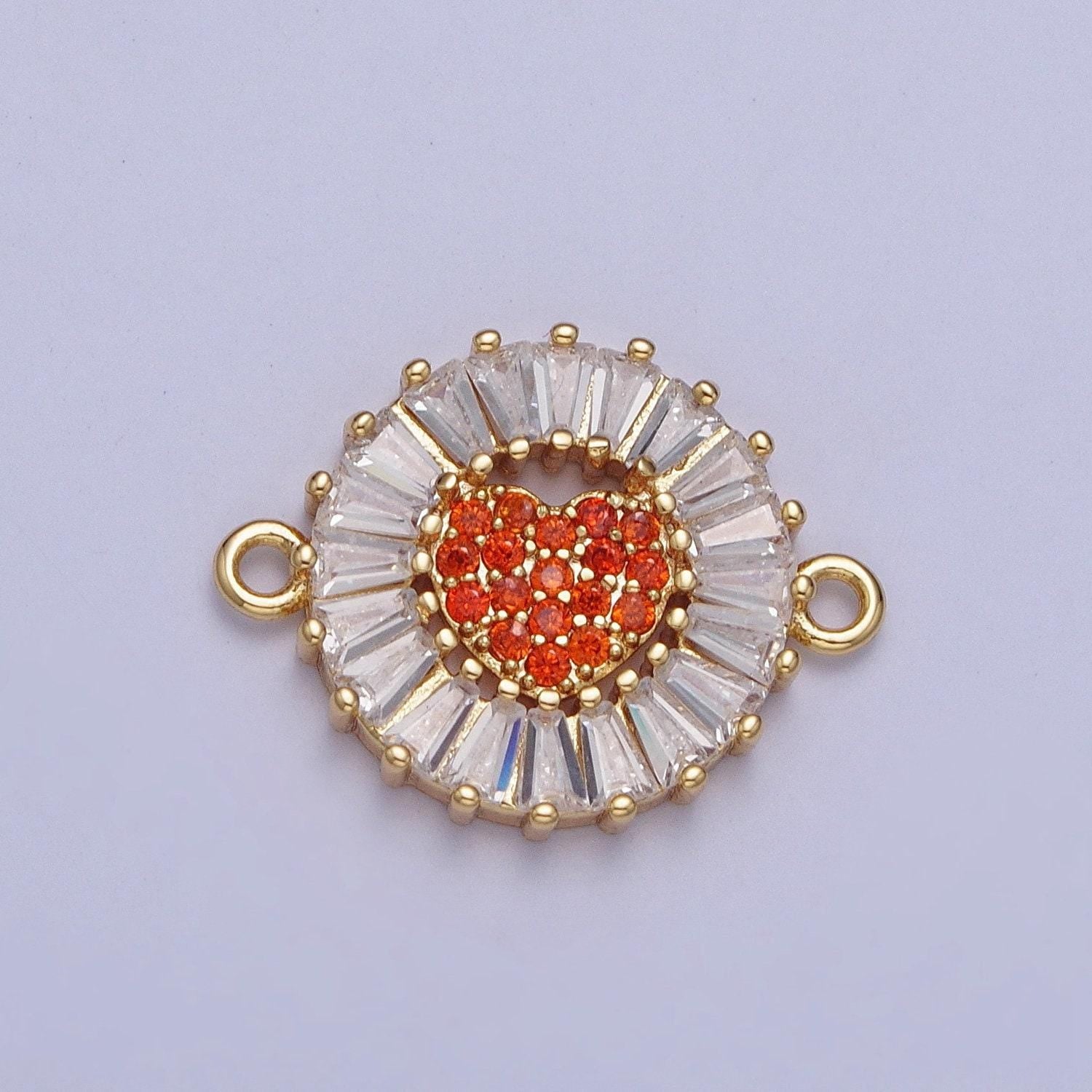 24k gold filled micro pave love heart center link connector, baguette stone bracelet connector, round sunburst link connector | g865~ g870