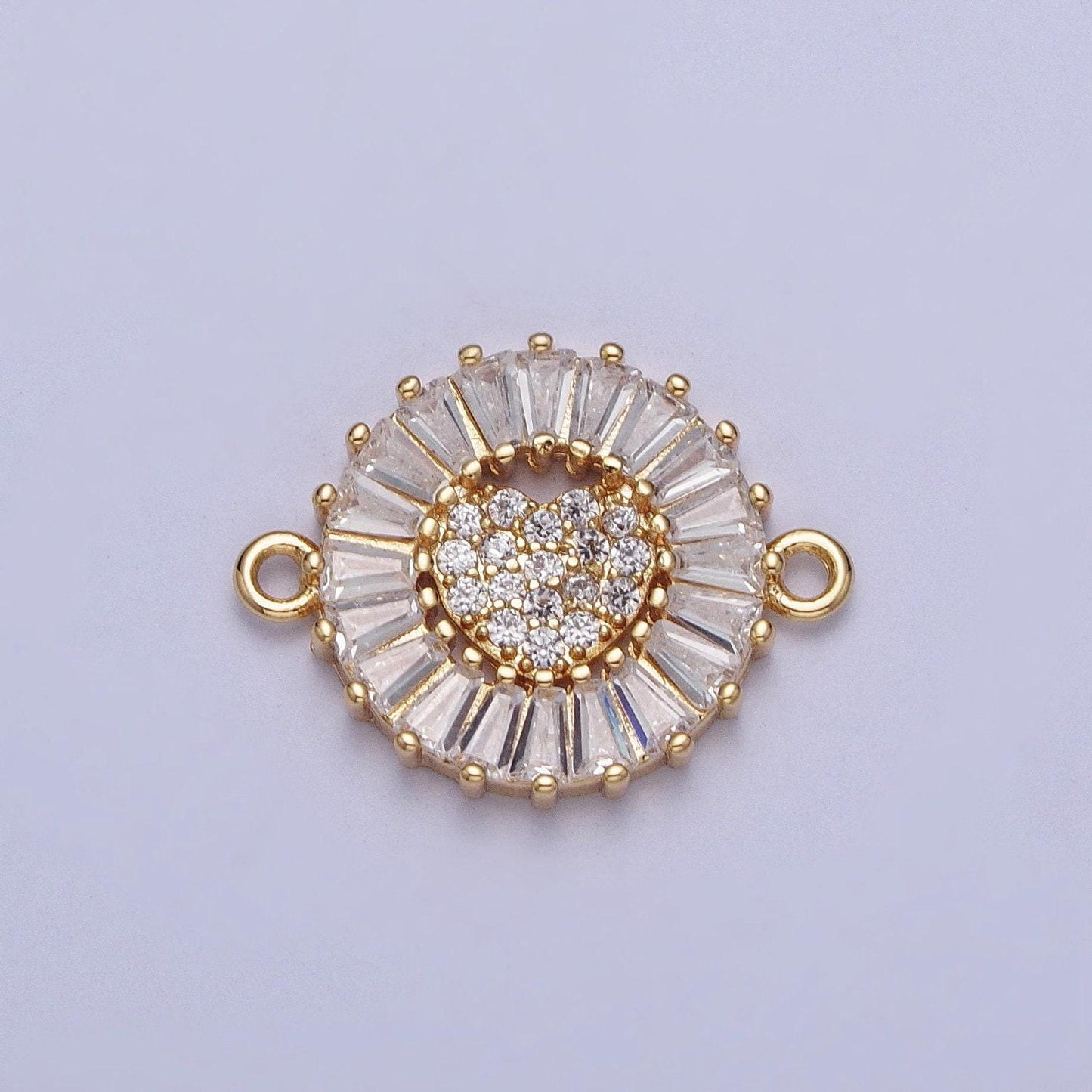 24k gold filled micro pave love heart center link connector, baguette stone bracelet connector, round sunburst link connector | g865~ g870