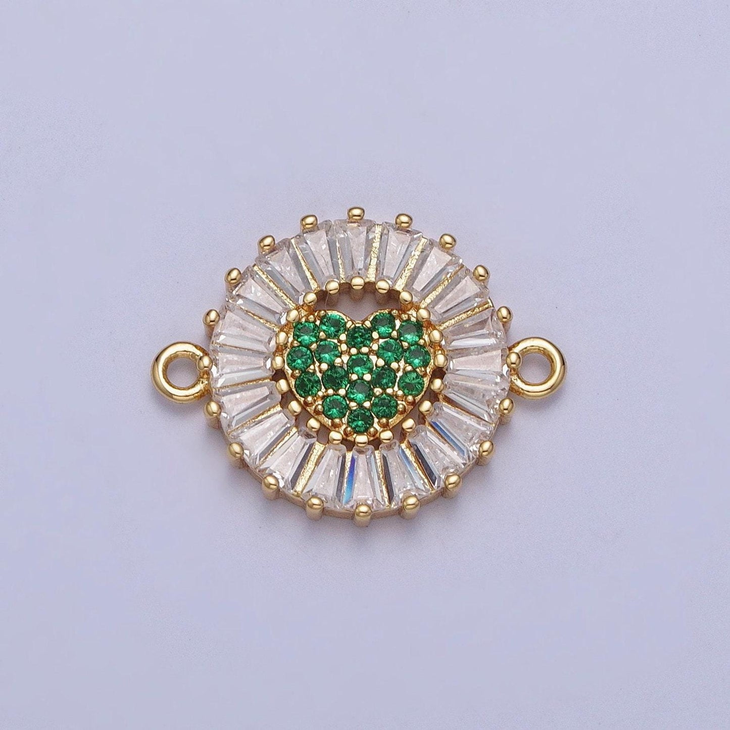 24k gold filled micro pave love heart center link connector, baguette stone bracelet connector, round sunburst link connector | g865~ g870