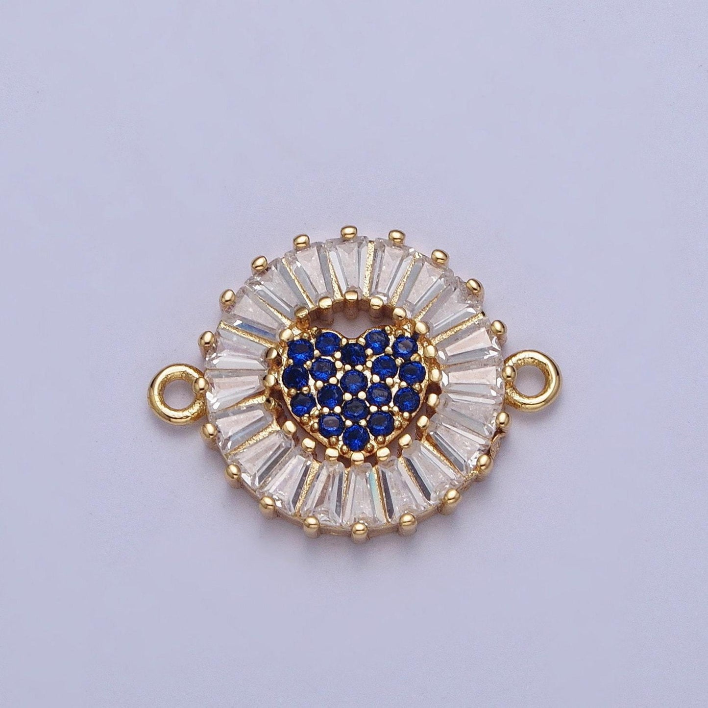 24k gold filled micro pave love heart center link connector, baguette stone bracelet connector, round sunburst link connector | g865~ g870