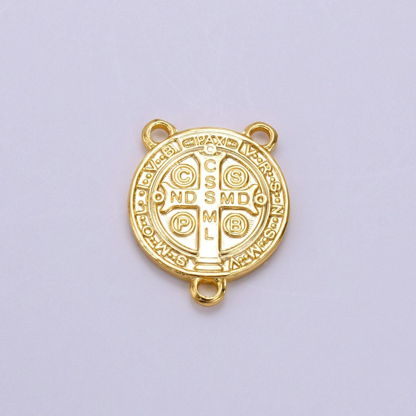 14k gold filled 11mm, 14mm saint benedict round triple loop connector | g843