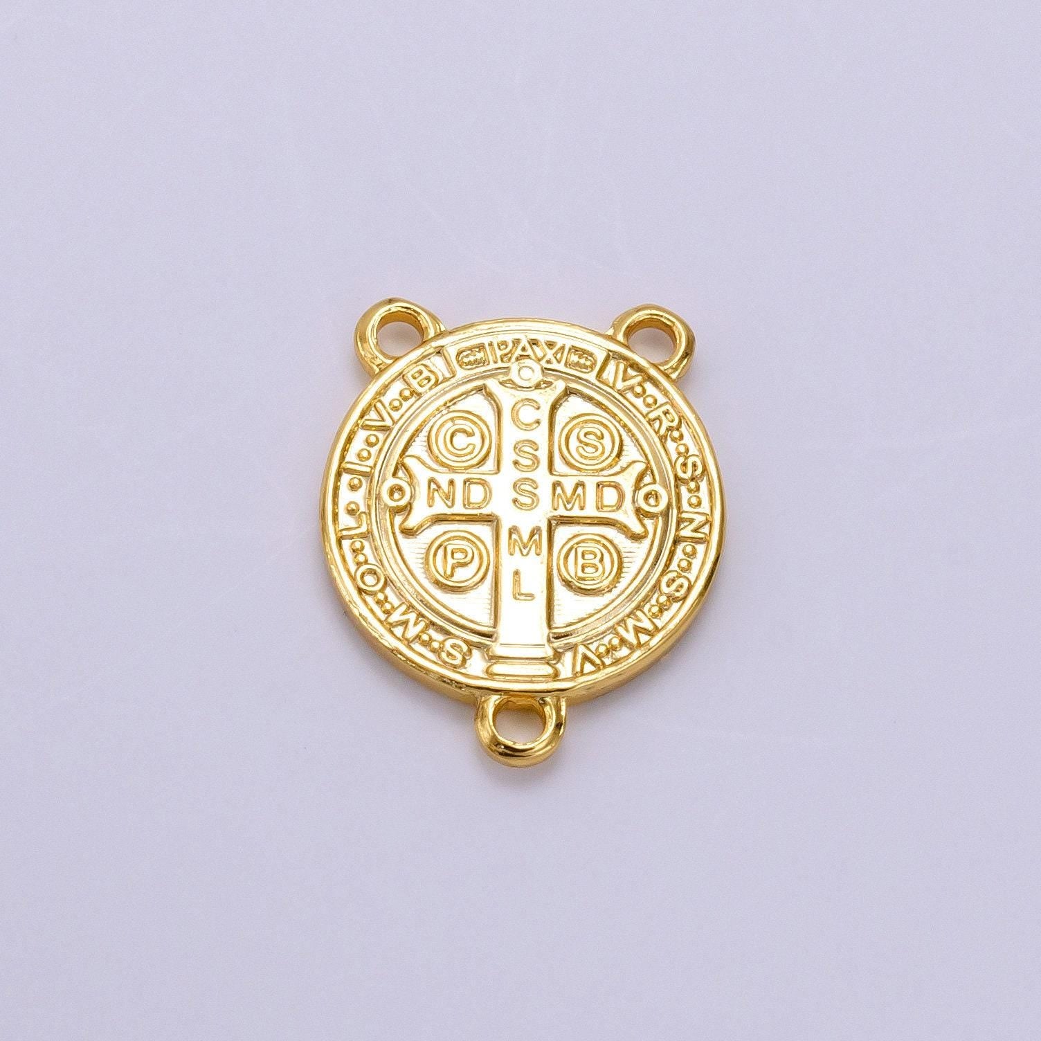 14k gold filled 11mm, 14mm saint benedict round triple loop connector | g843