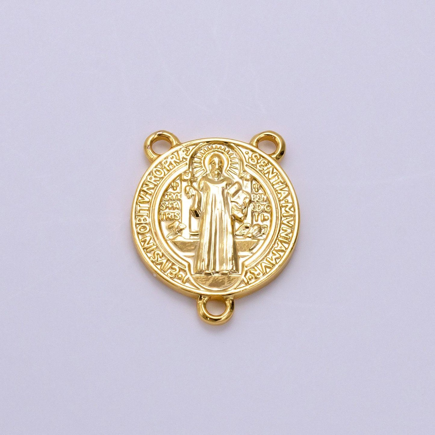 14k gold filled 11mm, 14mm saint benedict round triple loop connector | g843
