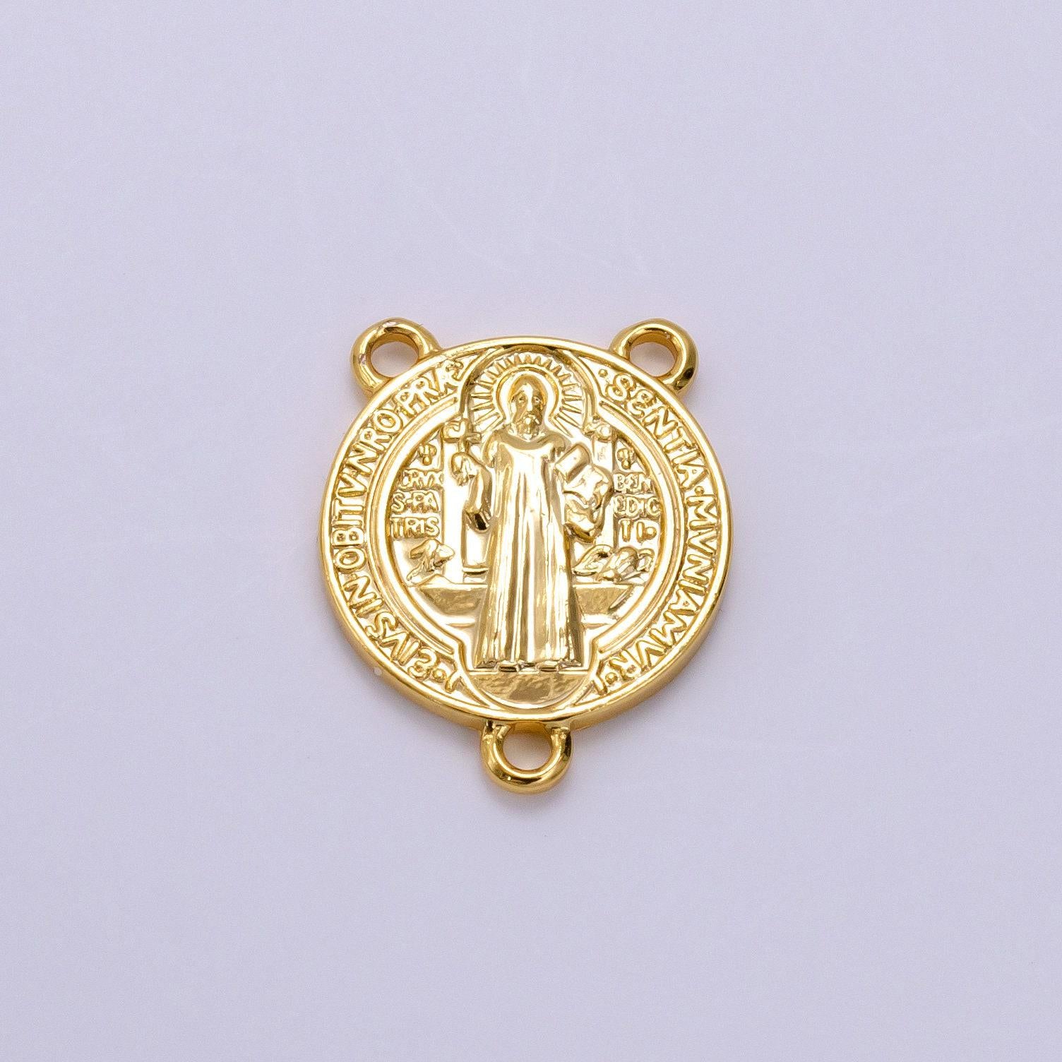 14k gold filled 11mm, 14mm saint benedict round triple loop connector | g843