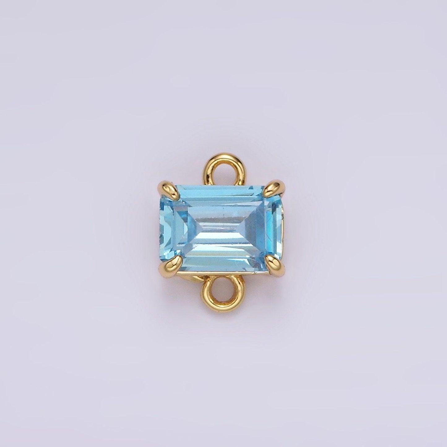 Mini blue topaz charm connector gold rectangle link connector for bracelet necklace earring component two hole charm december birthstone