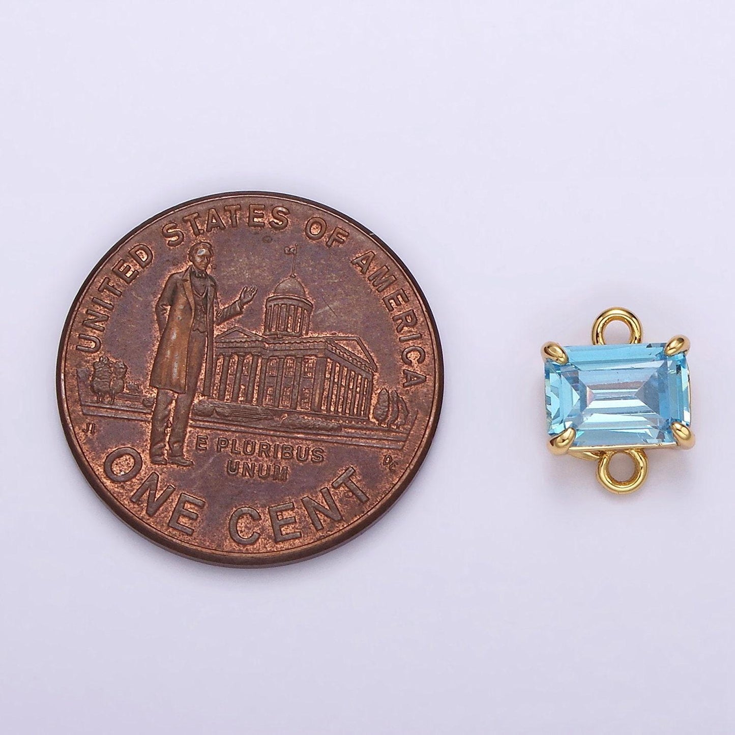 Mini blue topaz charm connector gold rectangle link connector for bracelet necklace earring component two hole charm december birthstone