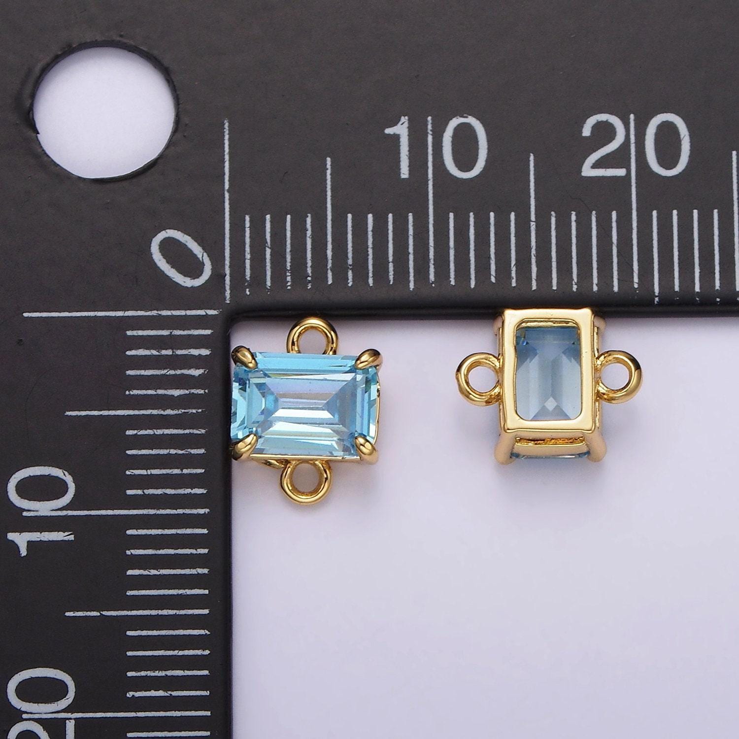Mini blue topaz charm connector gold rectangle link connector for bracelet necklace earring component two hole charm december birthstone