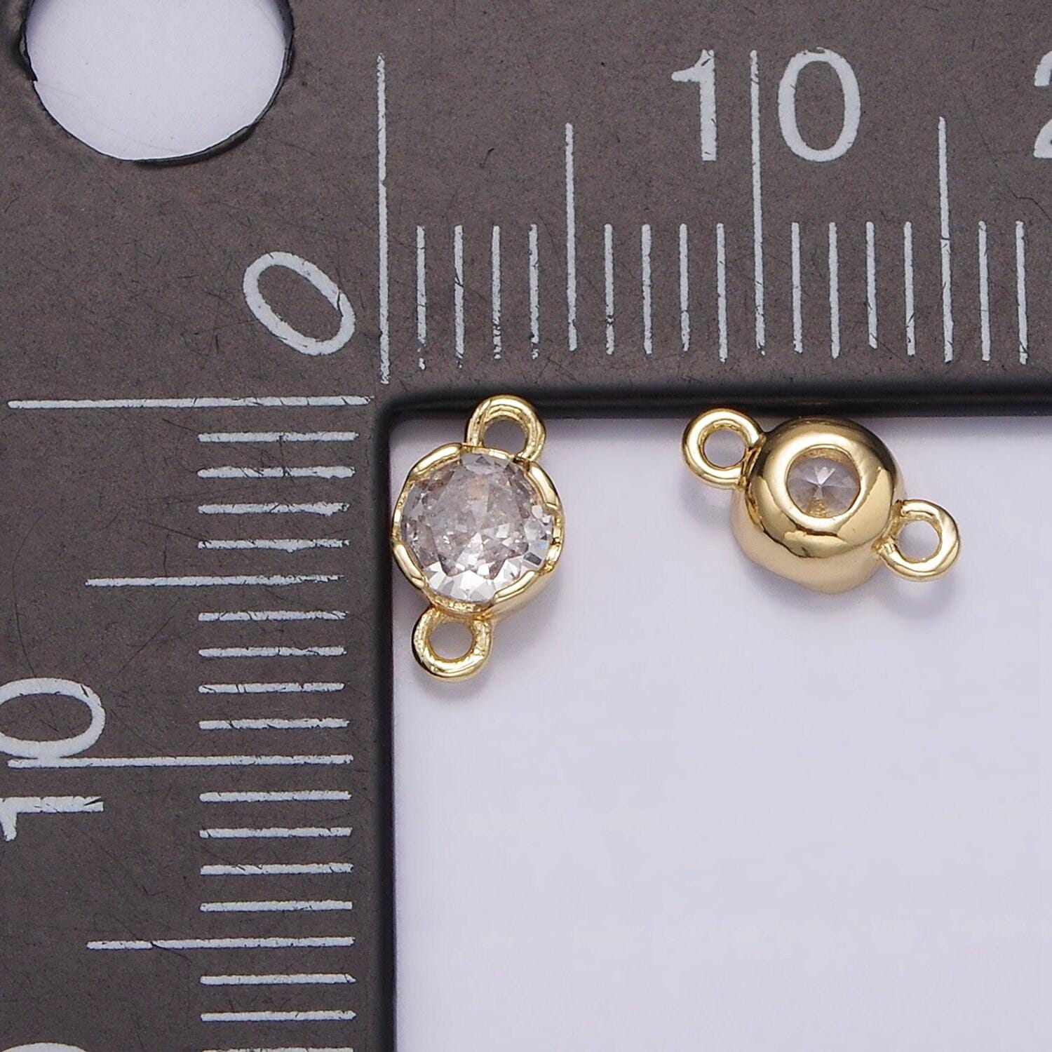 14k gold filled 4.5mm clear cz round bezel connector | g819