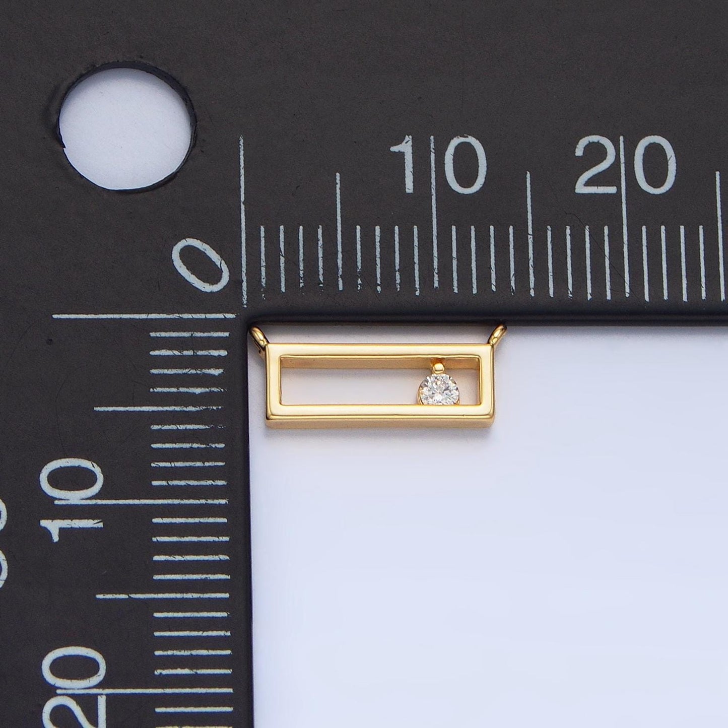 14k gold filled clear cz open rectangular bar connector | g816