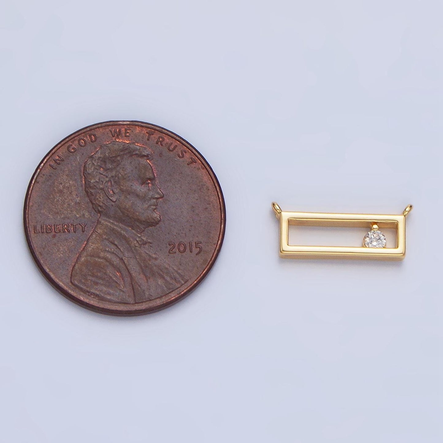 14k gold filled clear cz open rectangular bar connector | g816