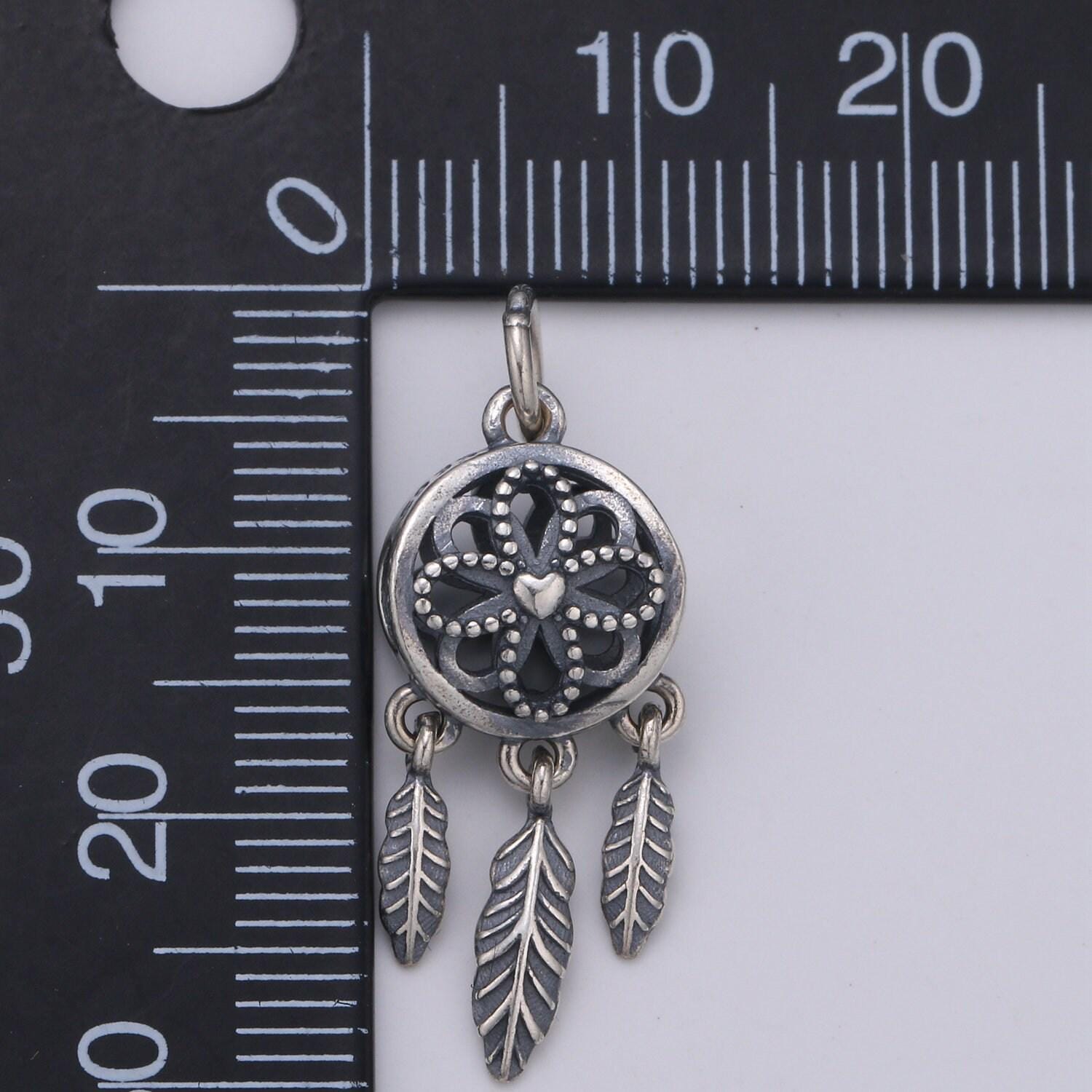 S925 sterling silver dream catcher feather charms, antique silver flower charm boho bohemian necklace earring component