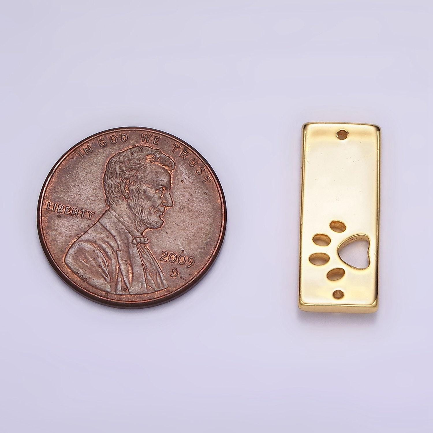 24k gold filled open pawprint pet animal 8mm rectangular tag connector | g806