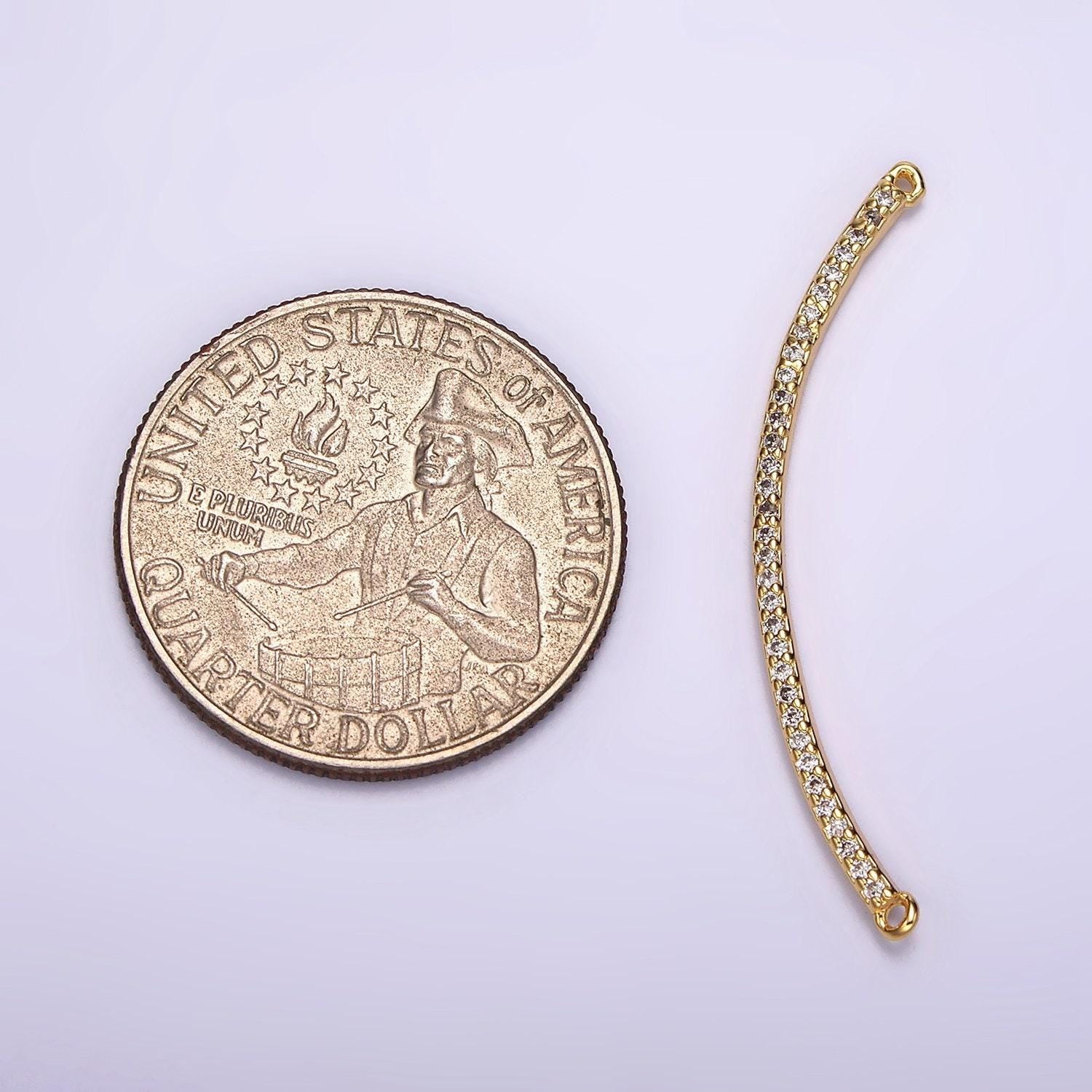 24k gold filled 40mm clear micro paved cz curved band connector | g801
