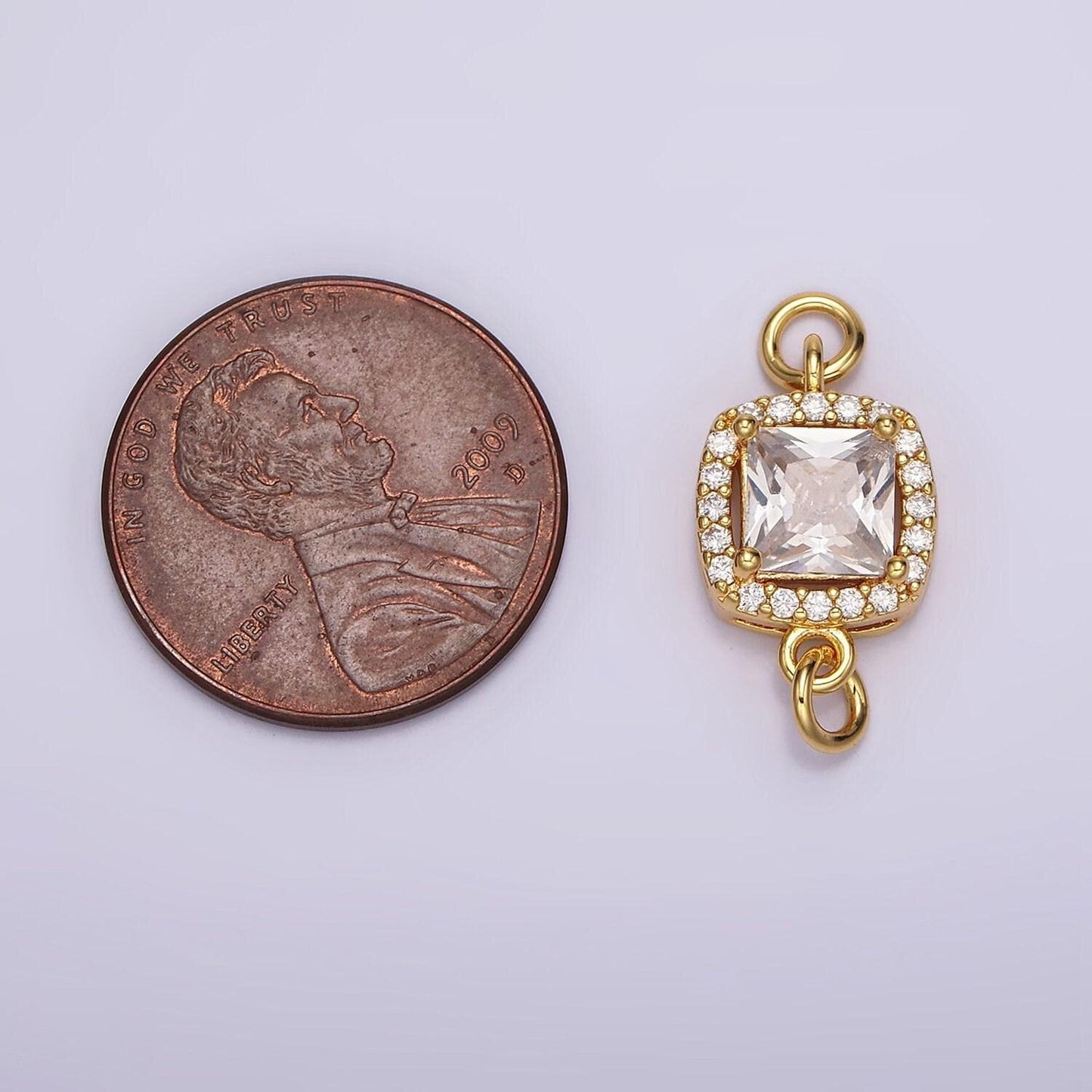 24k gold filled clear cz square rounded micro paved cz connector | g800