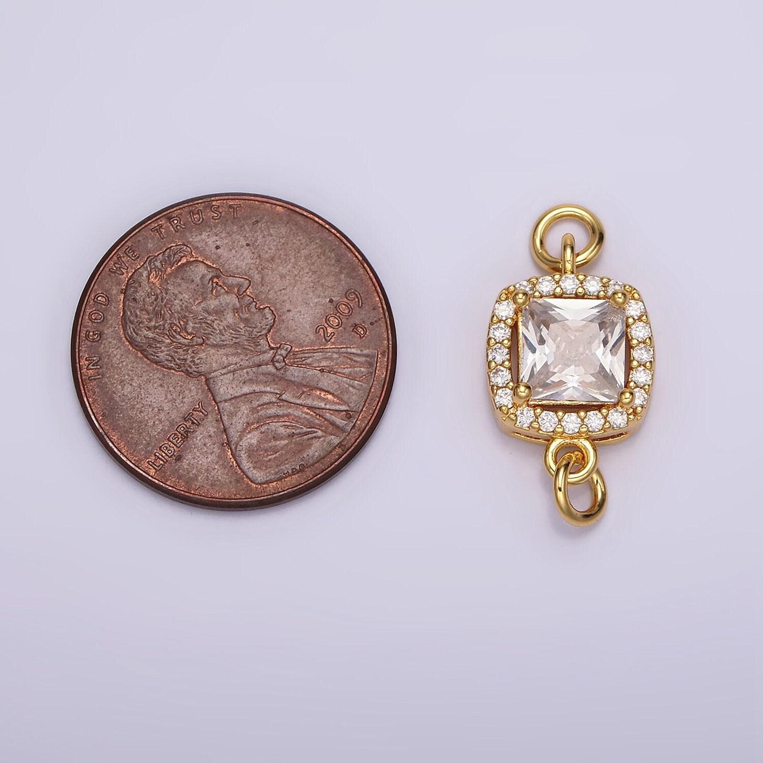 24k gold filled clear cz square rounded micro paved cz connector | g800