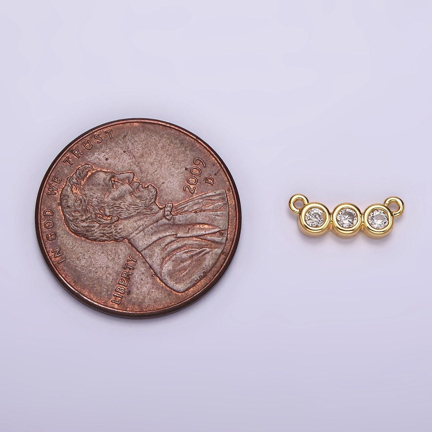 14k gold filled 4mm triple clear round cz bezel mini connector | g794
