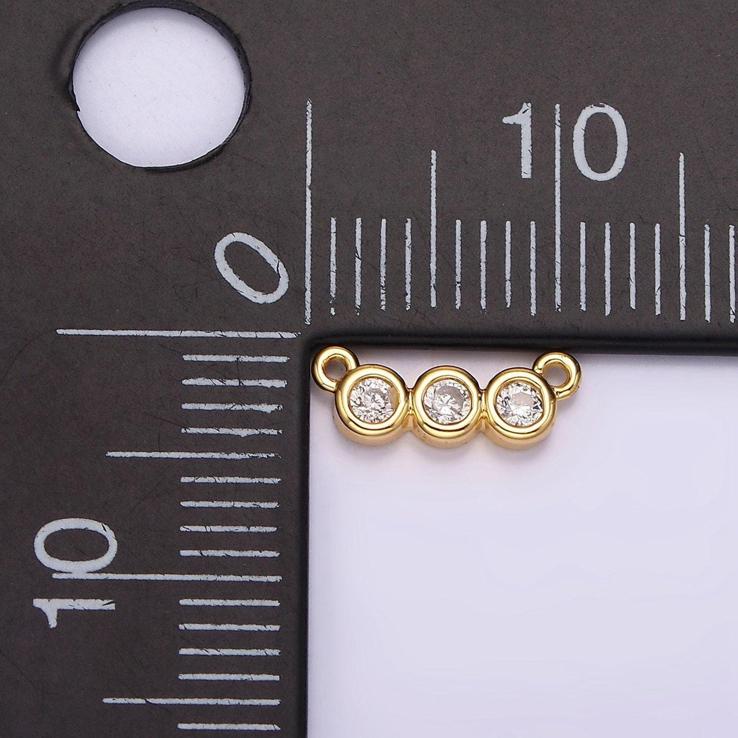 14k gold filled 4mm triple clear round cz bezel mini connector | g794