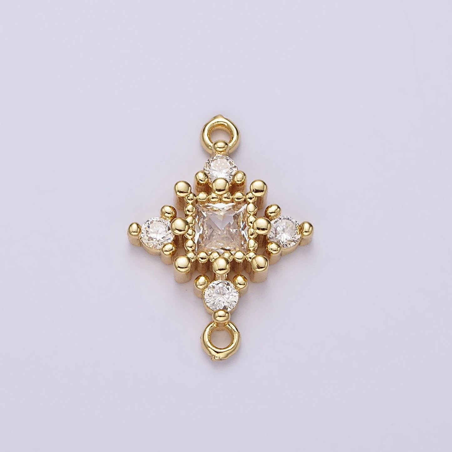 14k gold filled clear cz square dotted open rhombus celestial star connector | g791