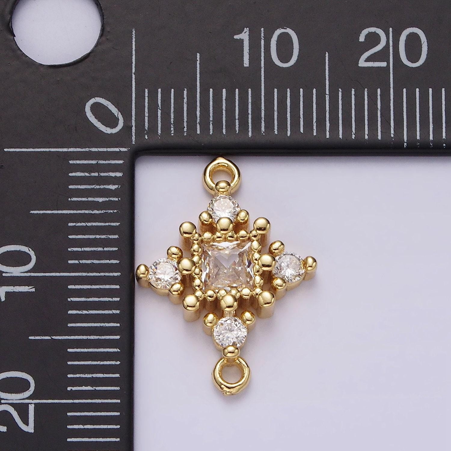 14k gold filled clear cz square dotted open rhombus celestial star connector | g791