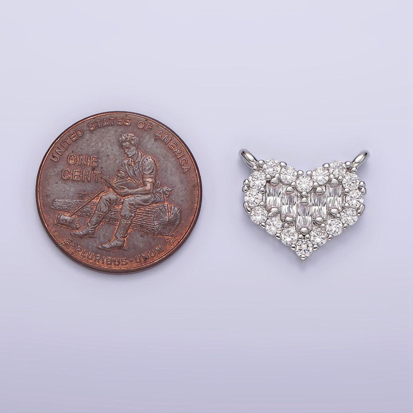 White gold filled clear multiple baguette micro paved cz 14mm heart connector | g787