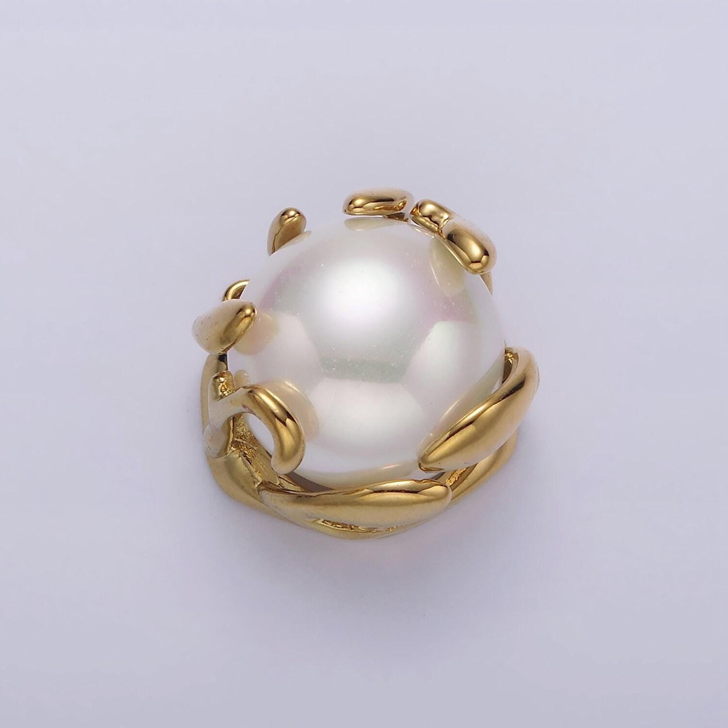 18k gold filled 16mm white shell pearl molten drip connector | g785