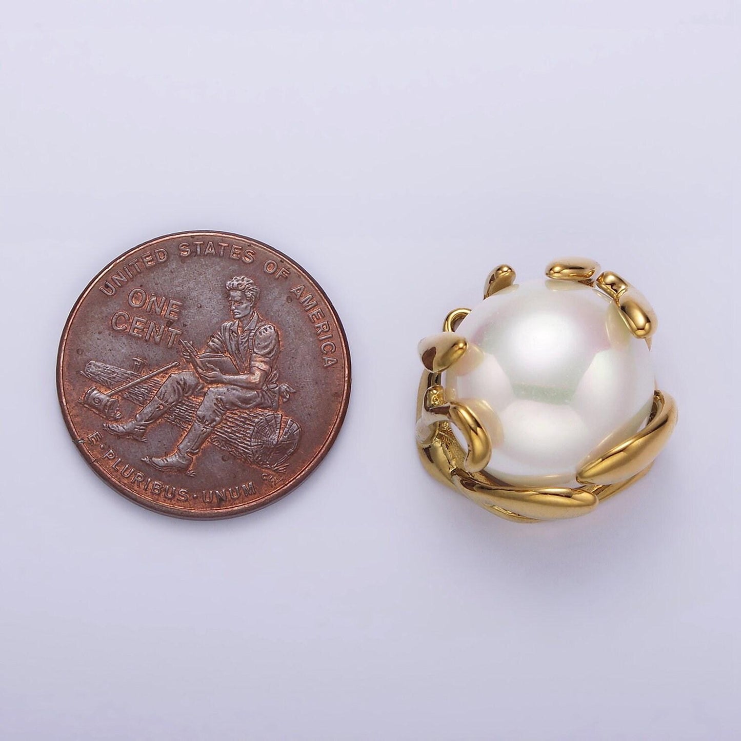 18k gold filled 16mm white shell pearl molten drip connector | g785