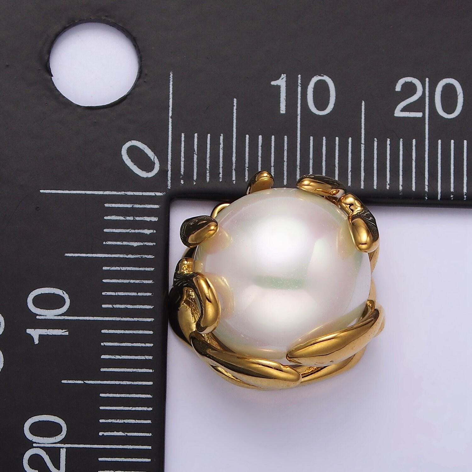 18k gold filled 16mm white shell pearl molten drip connector | g785