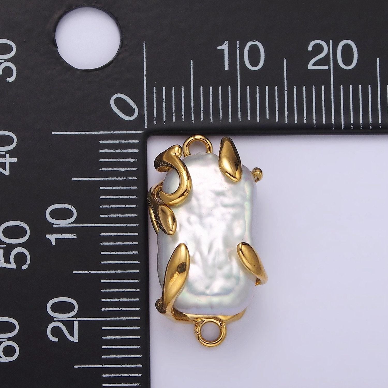 18k gold filled white baroque freshwater pearl molten drip connector in gold & silver | g726 g784