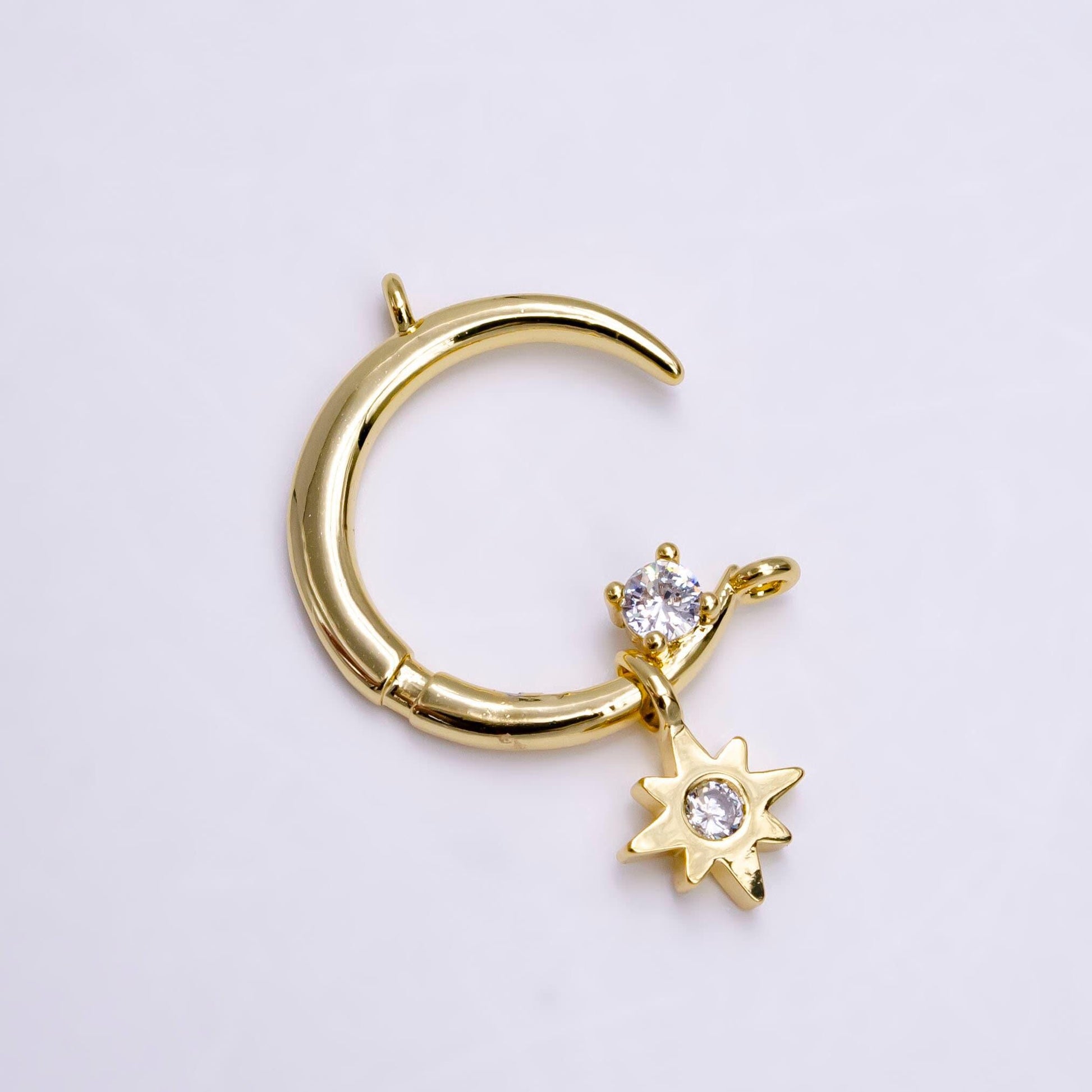 14k gold filled celestial crescent moon stars cz drop connector | g781