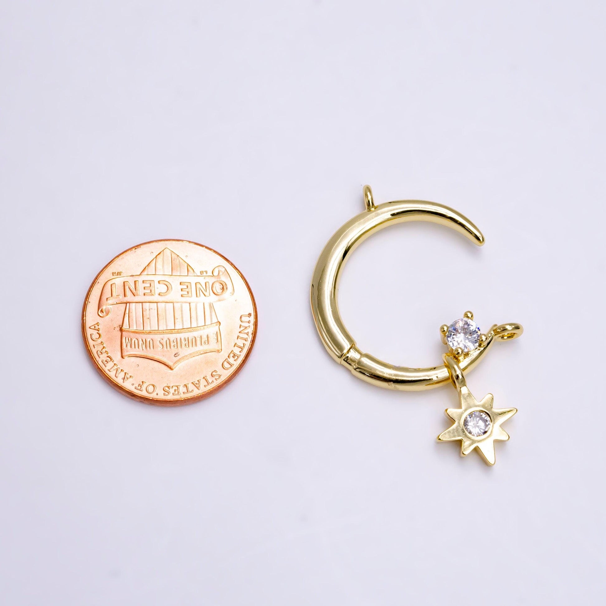 14k gold filled celestial crescent moon stars cz drop connector | g781